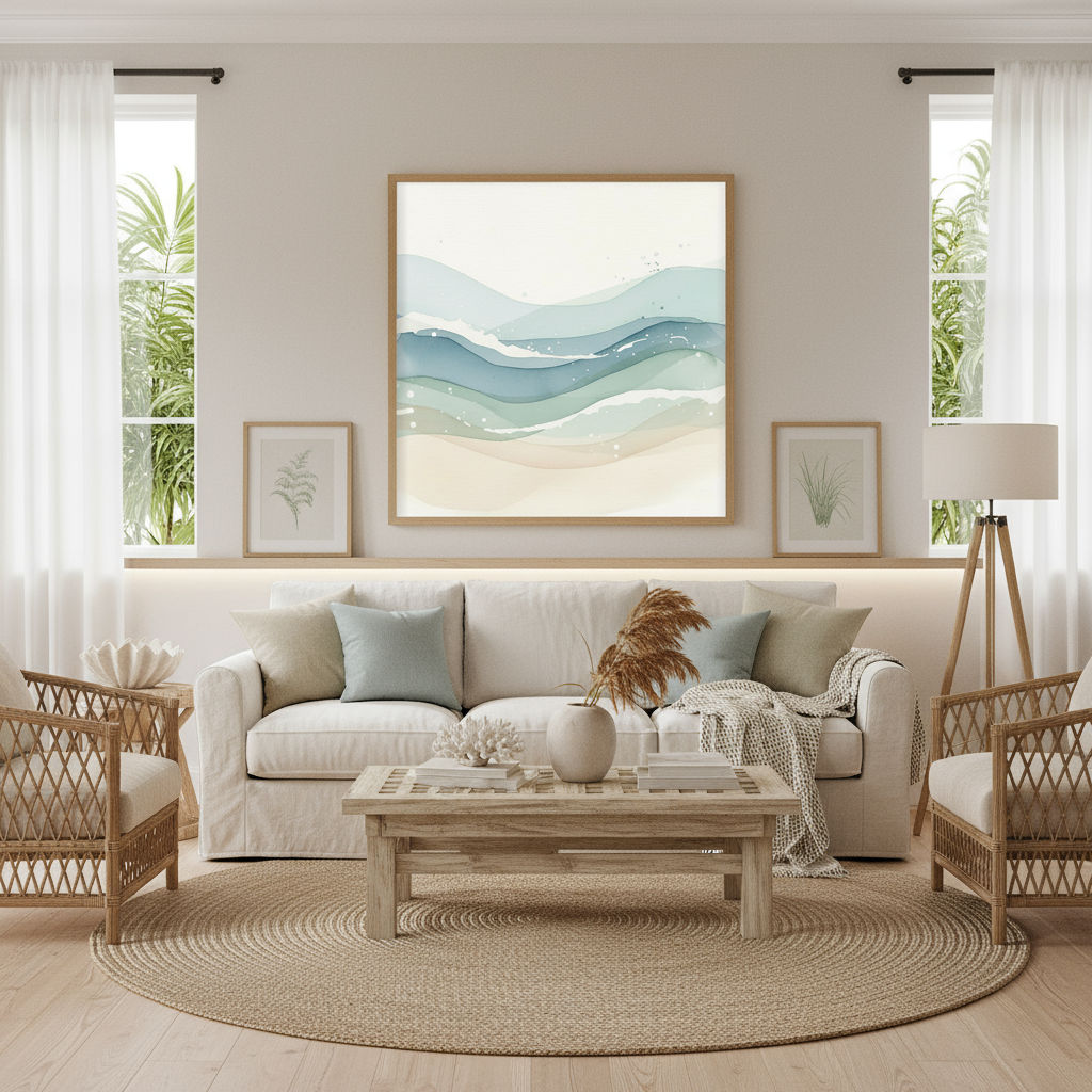 Coastal Serenity – Abstract Coastal Watercolor Wall Art Print (Digital Download)